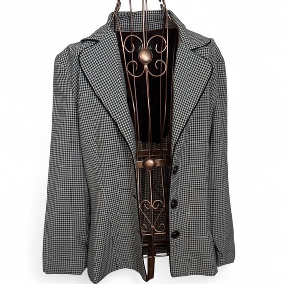 A-List Women's Blazer Jacket - Size L Black White Houndstooth Check Lined - Picture 2 of 3